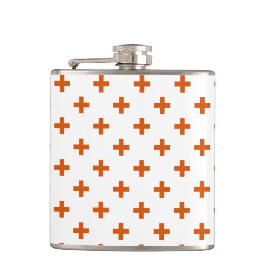 Oranje polka kruist wit heupfles (Voorkant)
