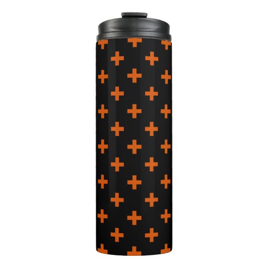 Oranje polka kruist zwart thermosbeker (Voorkant)
