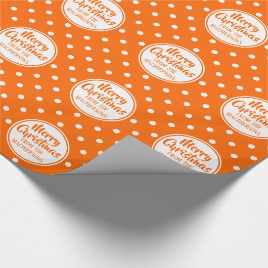 Oranje polka stippen kerst inpakpapier (Hoek)