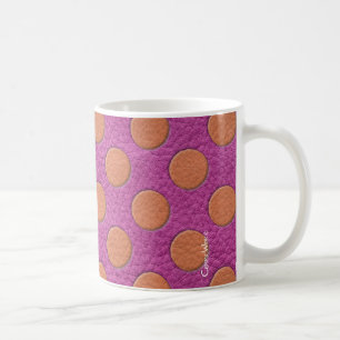 Oranje polka stippen op roze magenta leerprint koffiemok