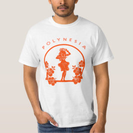 Oranje Polynesische Danser met Hibiscus Bloemen T-shirt