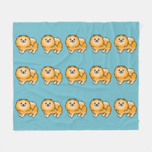 Oranje Pomeranian Honden Patroon Op Blauwe Fleece Deken