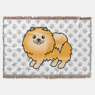 Oranje Pomeranian Lieve Cartoon Hond & Pootjes Deken