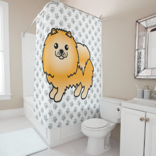 Oranje Pomeranian Lieve Cartoon Hond & Pootjes Douchegordijn