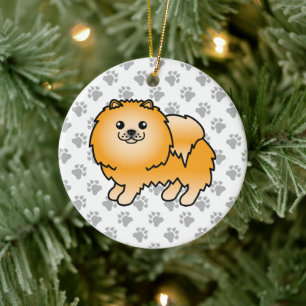 Oranje Pomeranian Lieve Cartoon Hond & Pootjes Keramisch Ornament