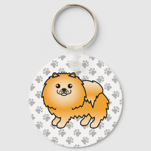 Oranje Pomeranian Lieve Cartoon Hond & Pootjes Sleutelhanger