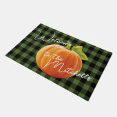 Oranje pomkin Black Green Check Pattern Welkom Deurmat (Schuin)