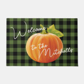 Oranje pomkin Black Green Check Pattern Welkom Deurmat (Voorkant)