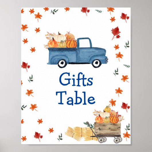 Oranje pomkin Blue  Truck Gifts Table Sign Poster (Voorkant)