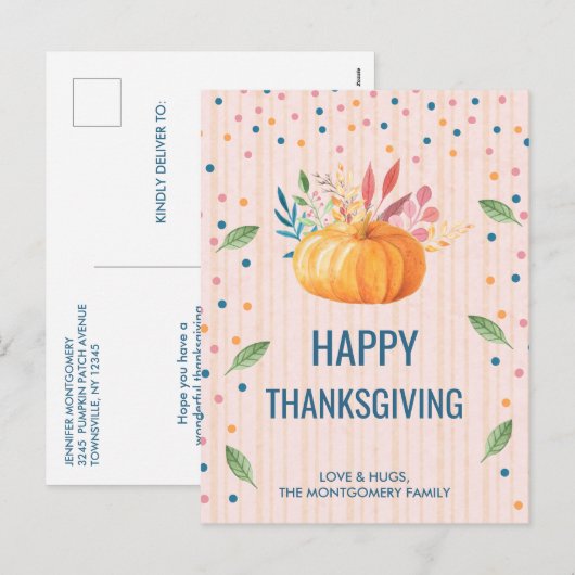 Oranje pomkin Faux Confetti Happy Thanksgiving Feestdagenkaart (Voorkant / Achterkant)