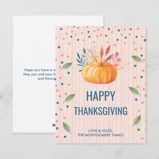 Oranje pomkin Happy Thanksgiving Feestdagenkaart (Voorkant / Achterkant)