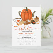 Oranje pomkin Teapot Herfst Bridal Tea Kaart (Staand voorkant)