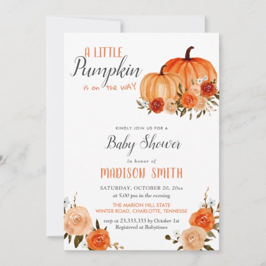 Oranje pomkins Autumn | BABY SHOWER Kaart (Voorkant)
