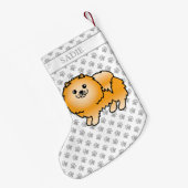 Oranje Pommeren Cute Cartoon Dog & Name Kleine Kerstsok (Achterkant (Hangend))