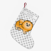 Oranje Pommeren Cute Cartoon Dog & Name Kleine Kerstsok (Voorkant (Hangend))