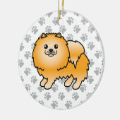 Oranje Pommeren Cute Cartoon Dog & Paws Keramisch Ornament (Links)