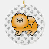 Oranje Pommeren Cute Cartoon Dog & Paws Keramisch Ornament (Achterkant)