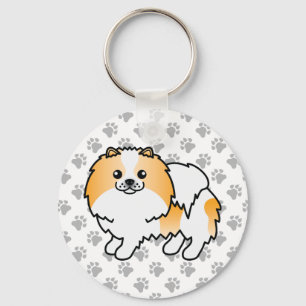 Oranje Pommeren met Parti-Color Pomeranian Sleutelhanger