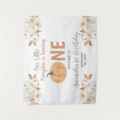 Oranje Pompoen 1e Verjaardag Rustiek Bloemen Welko Wandkleed (Voorkant)