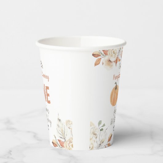 Oranje Pompoen 1e Verjaardag Rustieke Bloemen Papieren Bekers (Links)