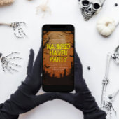 Oranje pompoen achtervolgd Haven Halloween Party Kaart