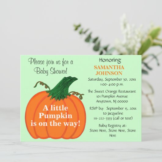 Oranje pompoen Baby shower Kaart (Staand voorkant)