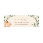 Oranje pompoen Baby shower retouradres Etiket (Voorkant)
