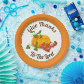 Oranje pompoen, bessen, bladeren, herfst Thanksgiv Papieren Bordje (Feest)