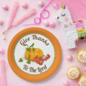 Oranje pompoen, bessen, bladeren, herfst Thanksgiv Papieren Bordje (Feest)