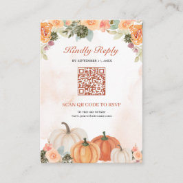 Oranje Pompoen Bloem QR Code Huwelijk RSVP Informatiekaartje