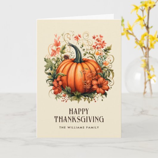 Oranje pompoen bloemenfoto Happy Thanksgiving Kaart (Gele Bloem)