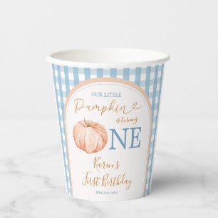 Oranje pompoen Boho Blue Gingham 1e verjaardag Papieren Bekers