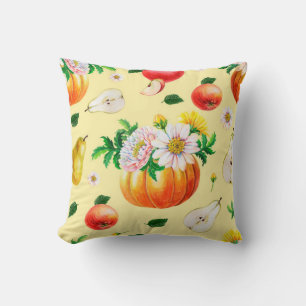 Oranje pompoen, chrysanthemum, peren, rode appels kussen