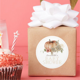 Oranje pompoen en Baby shower van White Dahlia Ronde Sticker