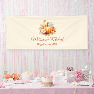 Oranje Pompoen en Bloemen Herfst Bruiloft Spandoek