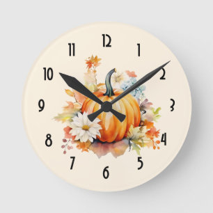 Oranje Pompoen en Bloemen Herfst Ronde Klok