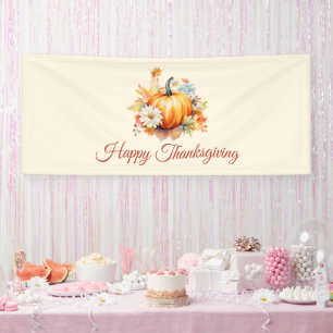 Oranje Pompoen en Bloemen Herfst Thanksgiving Spandoek