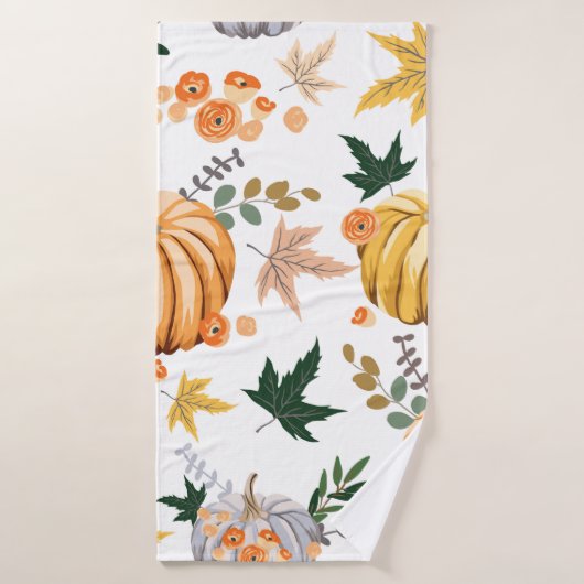 Oranje pompoen en bloemen in het najaar badhanddoek (Badhanddoek)