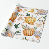 Oranje pompoen en bloemen in het najaar cadeaupapier (Uitgerold)