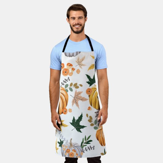 Oranje pompoen en bloemen in het najaar schort (Gedragen)