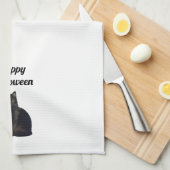 Oranje pompoen en zwarte kat Happy Halloween Theedoek (Quarter Fold)