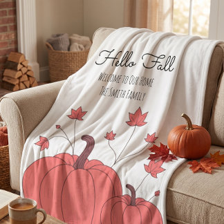 Oranje Pompoen Esdoornblad Hallo Herfst Familienaa Fleece Deken