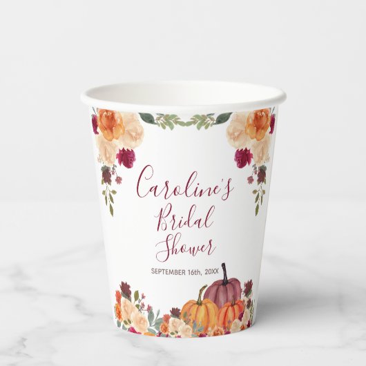 Oranje pompoen Floral Vrijgezellenfeest White Papieren Bekers (Achterkant)