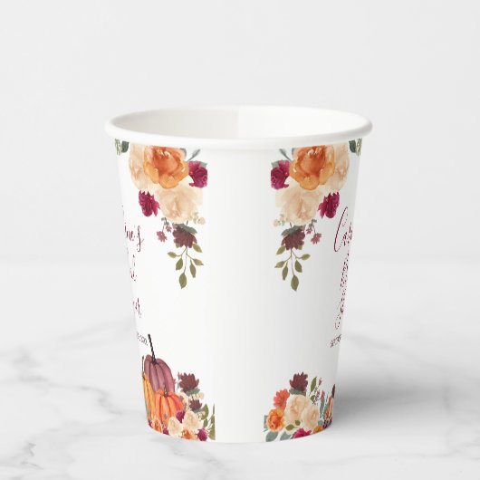 Oranje pompoen Floral Vrijgezellenfeest White Papieren Bekers (Links)