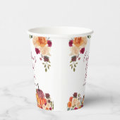 Oranje pompoen Floral Vrijgezellenfeest White Papieren Bekers (Rechts)