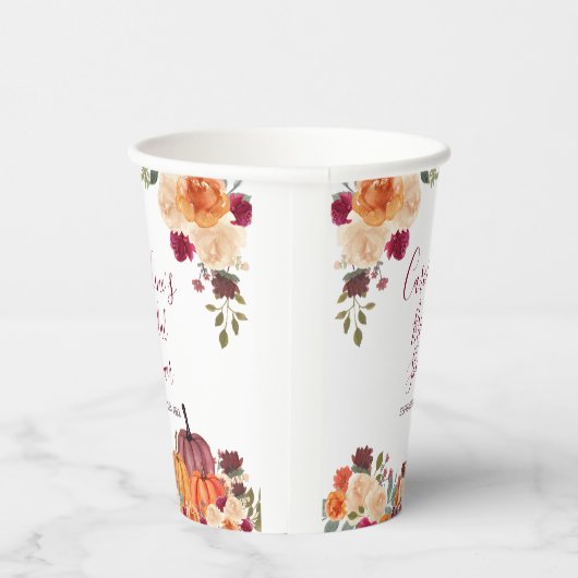 Oranje pompoen Floral Vrijgezellenfeest White Papieren Bekers (Rechts)