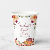 Oranje pompoen Floral Vrijgezellenfeest White Papieren Bekers (Voorkant)