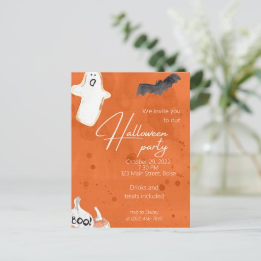 Oranje Pompoen & Geest Halloween Feest Uitnodiging (Staand voorkant)
