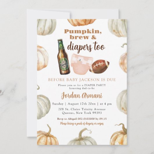 Oranje pompoen genderneutraal brouwen en luiers kaart (Voorkant)