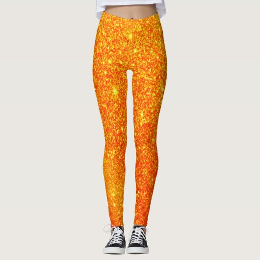 Oranje pompoen Glitter Pattern Halloween Leggings (Voorkant)